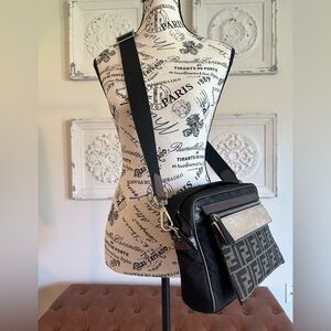 Authentic Fendi Black Forever Fendi East/West Messenger Bag w/COA